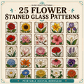 25 flower stained glass patterns printable digital bundle by Glow Craft Patterns