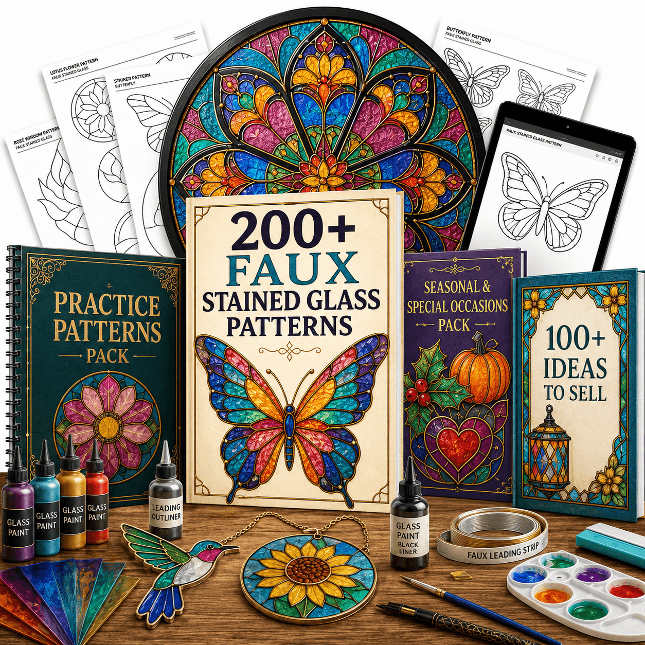 200+ FAUX Stained Glass Patterns Bundle (Instant Download)