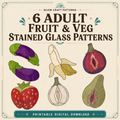 Adult fruit and vegetable stained glass patterns – 6 printable designs