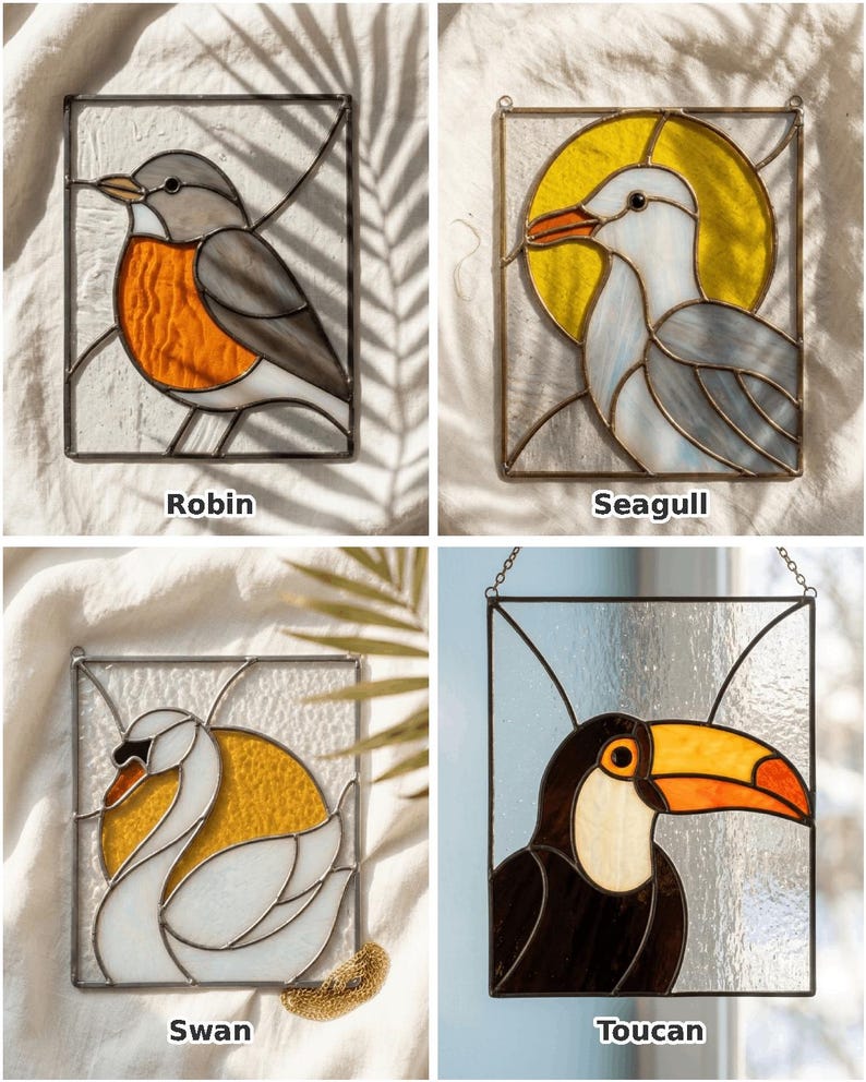 Bird stained glass suncatcher pattern preview 10