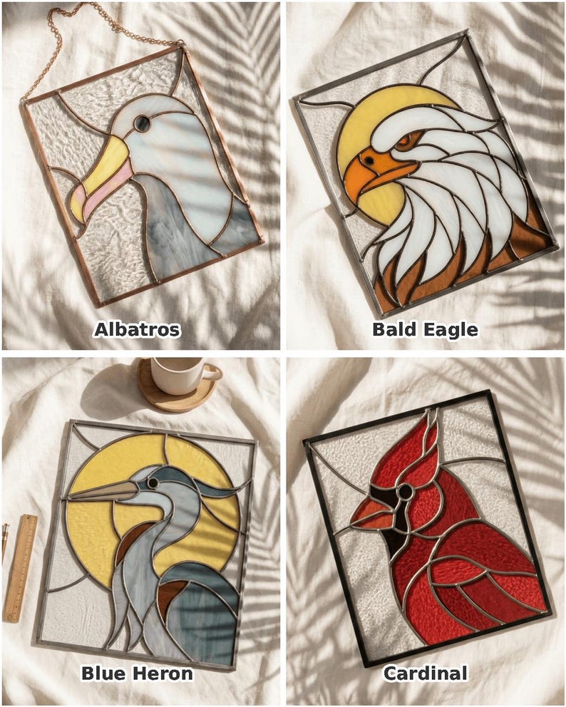 Bird stained glass suncatcher pattern preview 11