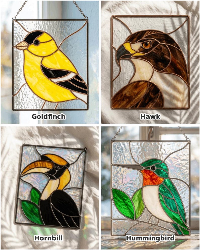 Bird stained glass suncatcher pattern preview 7