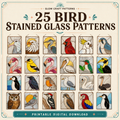 Bird stained glass patterns – 25 printable digital designs