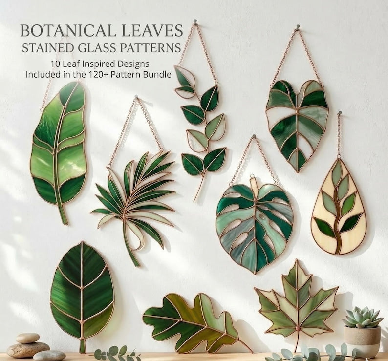 Botanical leaf stained glass suncatcher pattern preview 10