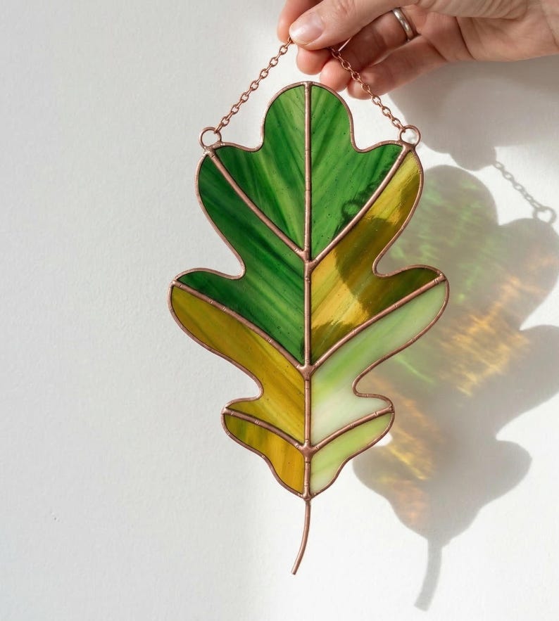 Botanical leaf stained glass suncatcher pattern preview 2