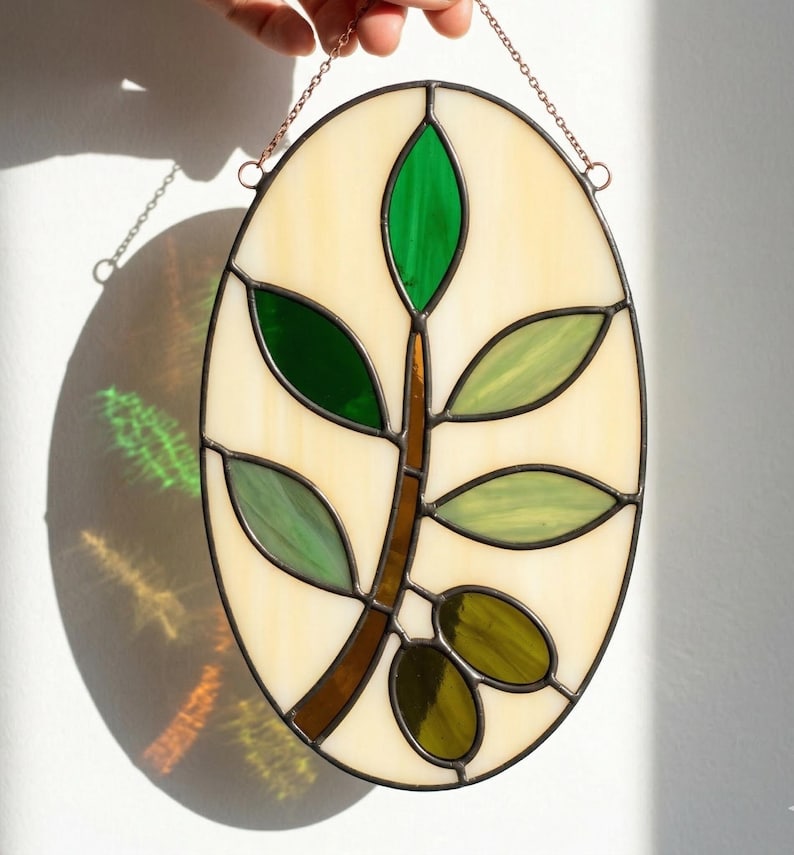 Botanical leaf stained glass suncatcher pattern preview 7
