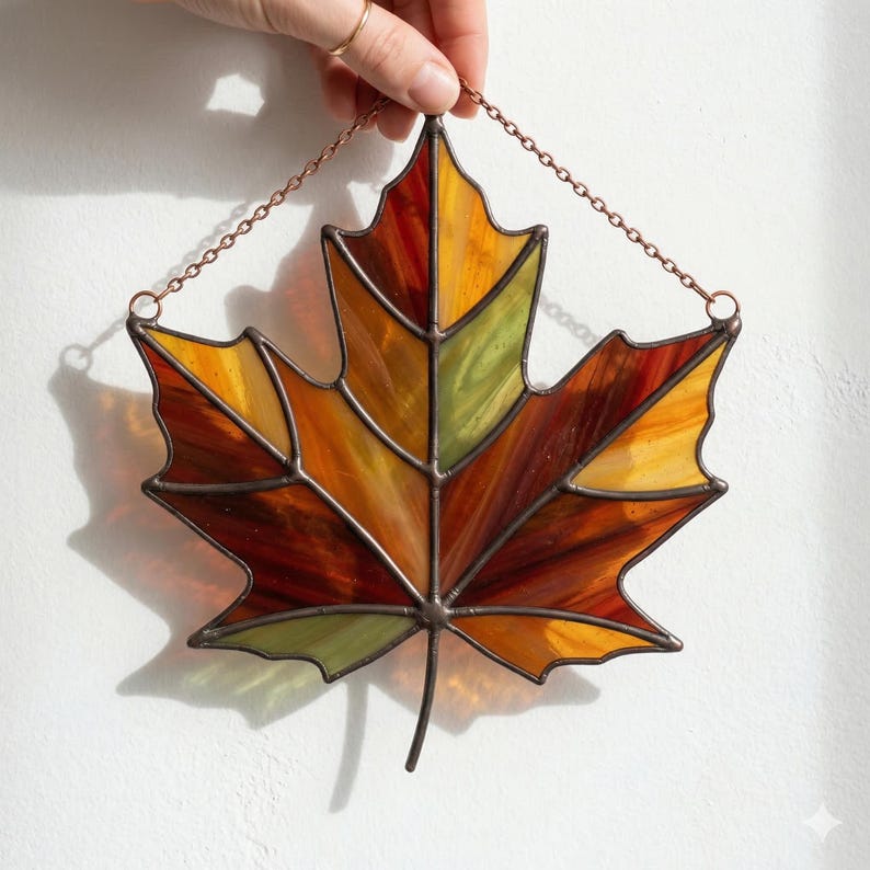 Botanical leaf stained glass suncatcher pattern preview 8