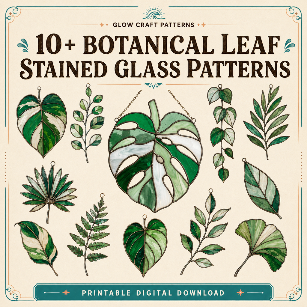 Botanical leaf stained glass patterns – 10+ printable designs