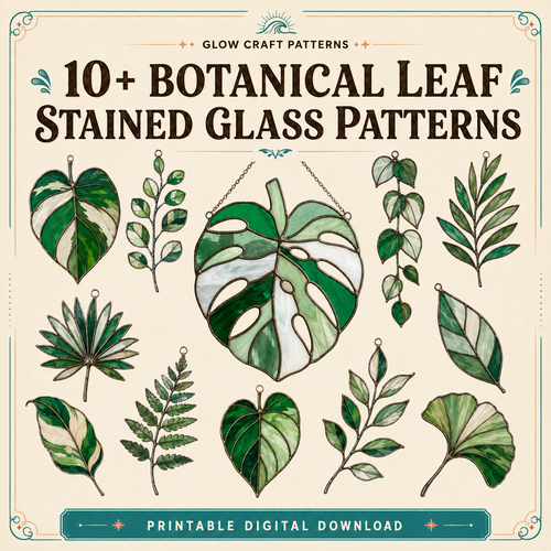 Botanical leaf stained glass patterns – 10+ printable designs