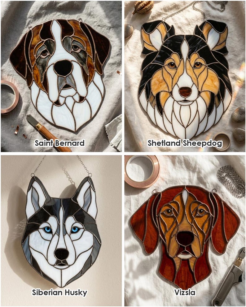 Dog breed stained glass suncatcher pattern preview 10