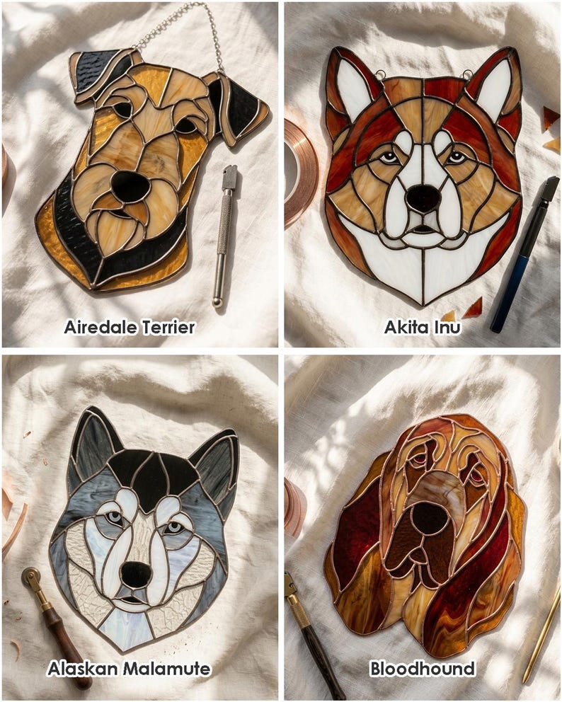 Dog breed stained glass suncatcher pattern preview 5