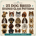 Dog breed stained glass patterns – 25 printable digital designs