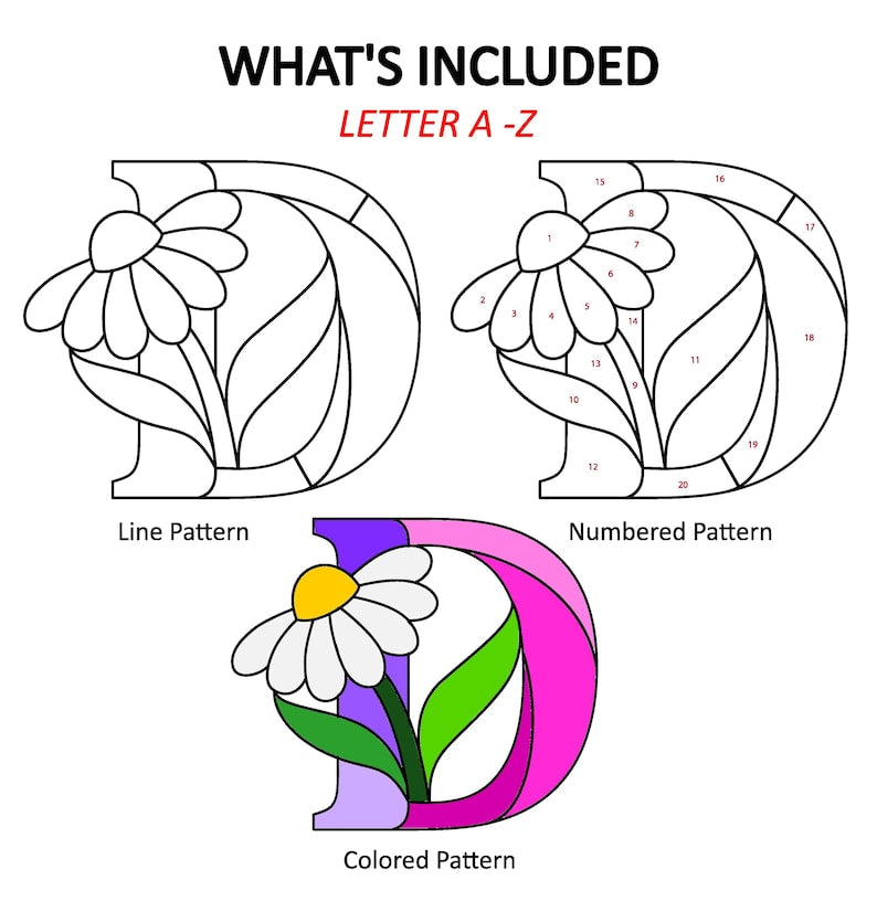 Floral alphabet stained glass letter pattern preview 2