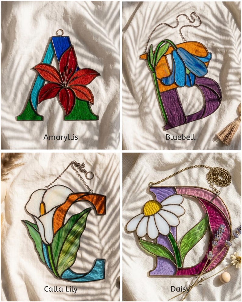 Floral alphabet stained glass letter pattern preview 3