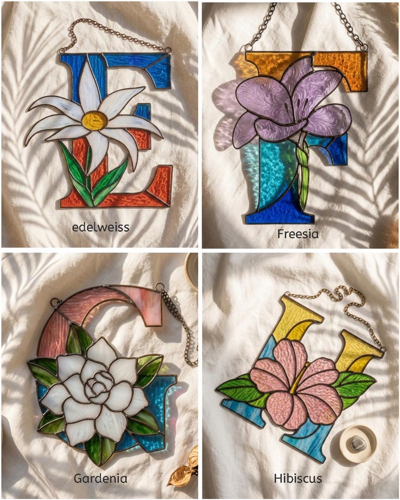 Floral alphabet stained glass letter pattern preview 4
