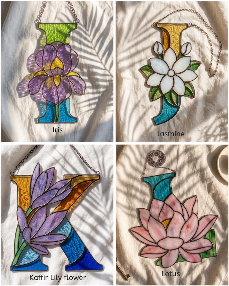 Floral alphabet stained glass letter pattern preview 5