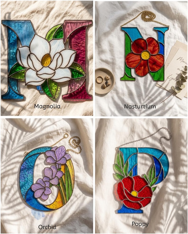 Floral alphabet stained glass letter pattern preview 6