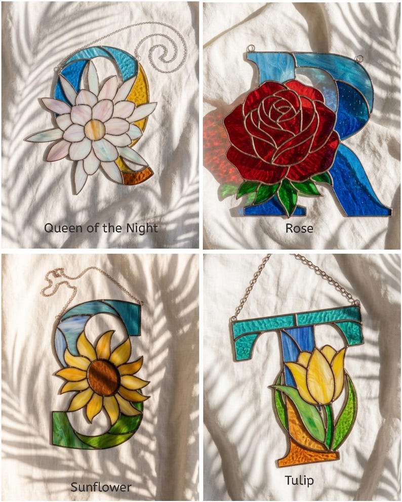 Floral alphabet stained glass letter pattern preview 7