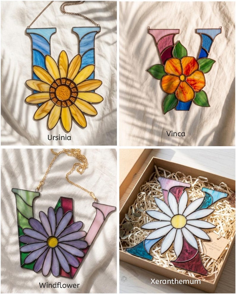 Floral alphabet stained glass letter pattern preview 8