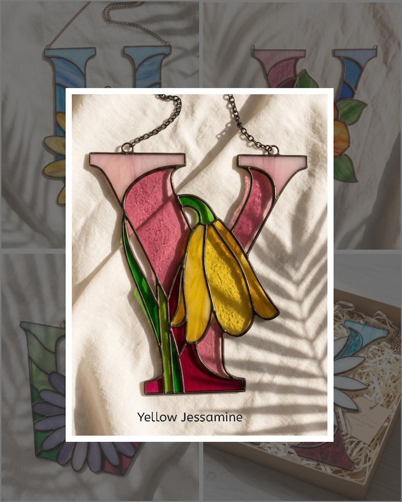 Floral alphabet stained glass letter pattern preview 9