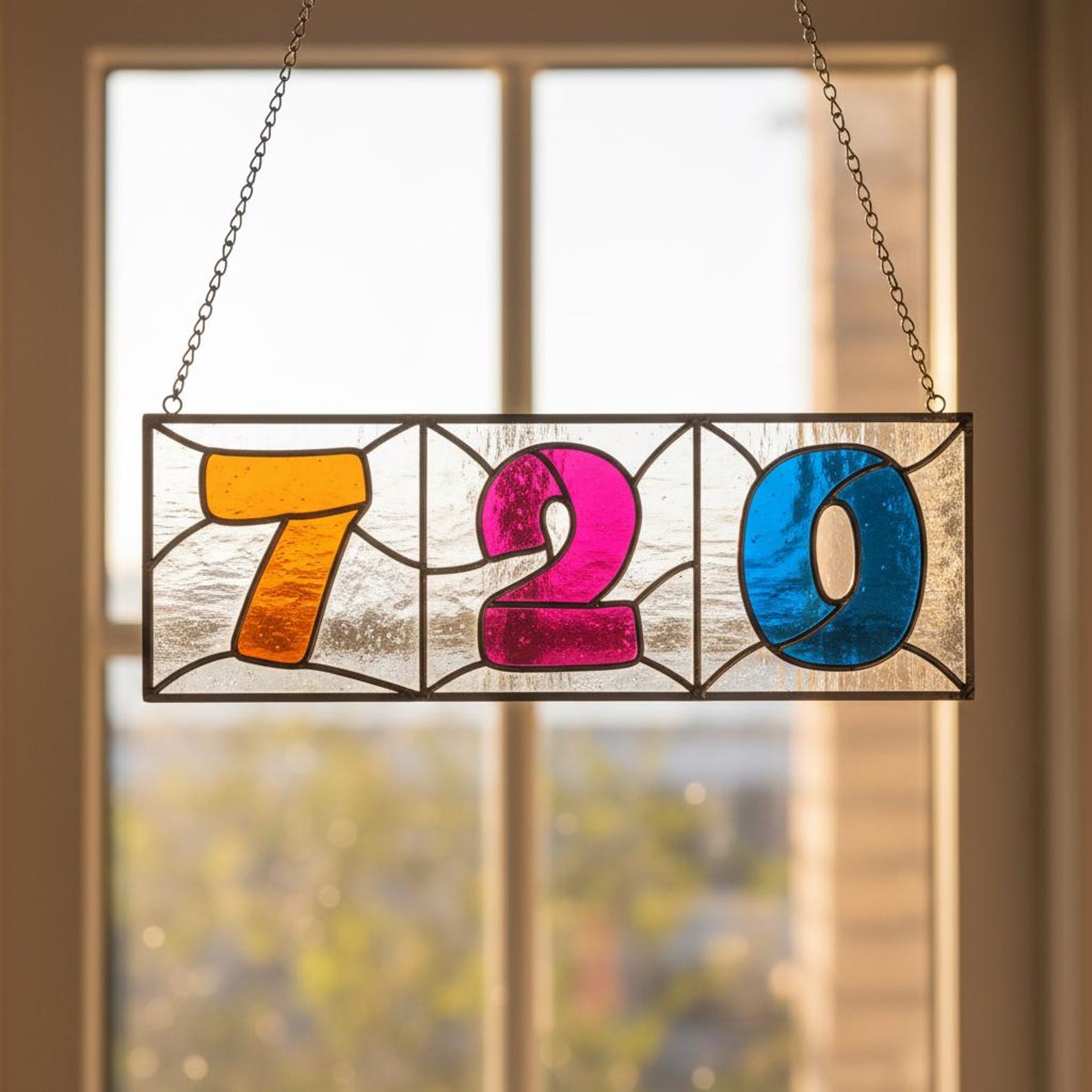 Finished house number stained glass sign made with number patterns