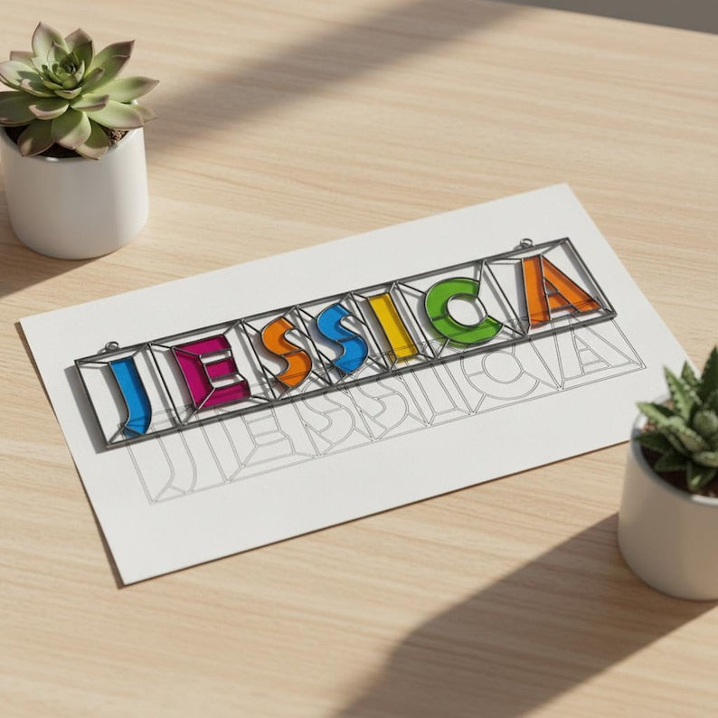 JESSICA stained glass name sign displayed on a white background