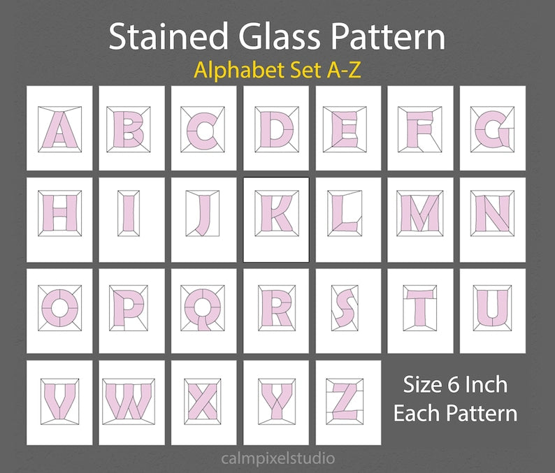 Stained glass alphabet pattern set A to Z