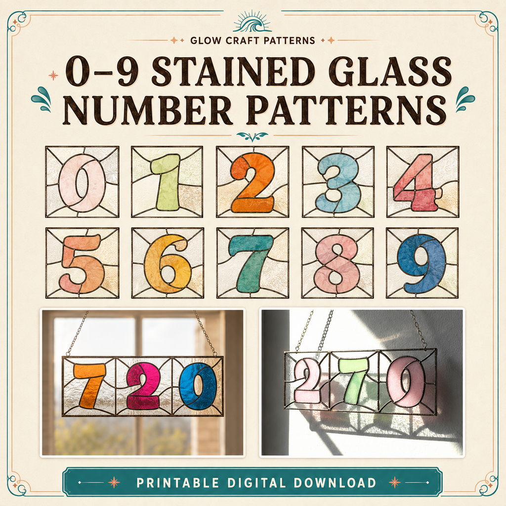 Stained glass number patterns 0–9 – printable digital set