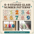 Stained glass number patterns 0–9 – printable digital set