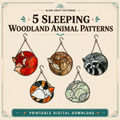 Sleeping woodland animal stained glass patterns – 5 printable designs